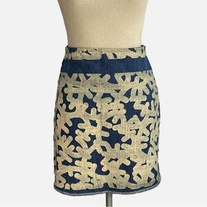 Mimi Oz Denim Mini Skirt Handmade Size Small Blue Beige One of a‎ Kind NWT
